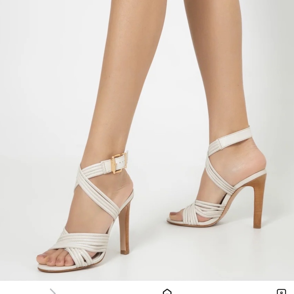 Schutz Off White Cream Strappy Cage High Heel Sandals Gold Buckle Size 6.5
